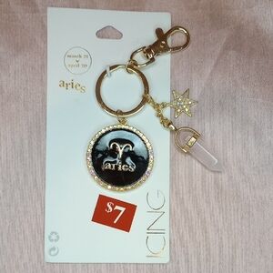 Icing Aries Keychain with Gold and Pink Accents
